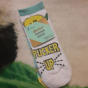 2pk Ladies' Fashion Socks Lemon Themed Size 4-11